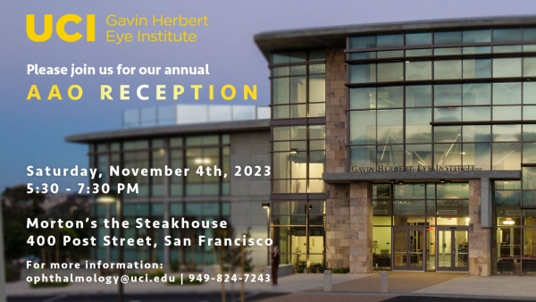 AAO Reception Invitation details laid on top of the Gavin Herbert Eye Institute