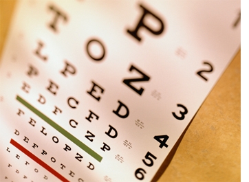 angled view of an eye chart